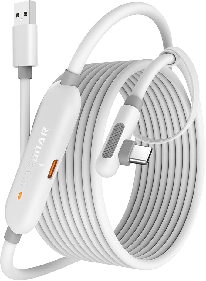 Maxonar VR Charging Link Cable 16FT (Next-Gen Chip) Compatible with Meta Quest 3S/Quest 3/Oculus Quest 2/Pico 4 Accessories and PC/SteamVR/Phones, Awesome Gift-5Gbps USB 3.0 to USB C Cable-White