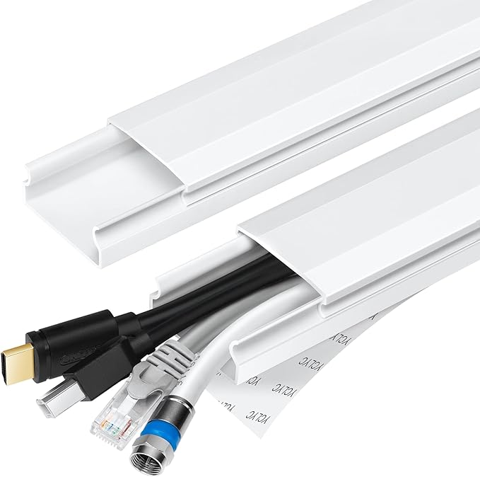 TV Cable Hider - 62.8in PVC Cord Hider Cable Management Wall, Paintable Cord Concealer for Wall Mounted TV, Cables Raceway White Wire Hider, Wall Wire Covers for Cords, 4* L15.7in *W1.2in *H0.59in