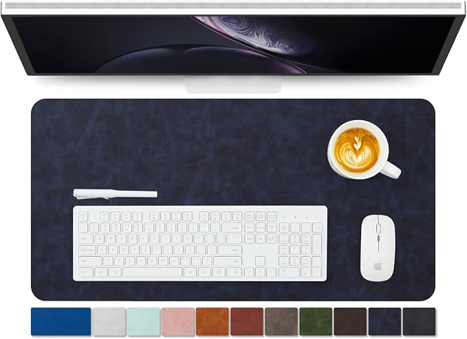 Distressed Leather Desk Mat - Non-Slip PU Desk Pad for Office and Home - Desk Organization and Accessories - Ideal for Large Mouse Pad and Desk Mats on Top of Desks(Navy Blue,27.6"x 13.8")
