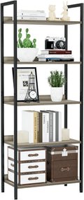 NUMENN Bookshelf, 5 Tier Bookshelves, Home Office Bookcase Shelf Storage Organizer, Free Standing Storage Shelving Unit for Bedroom, Living Room and Home Office, Grey