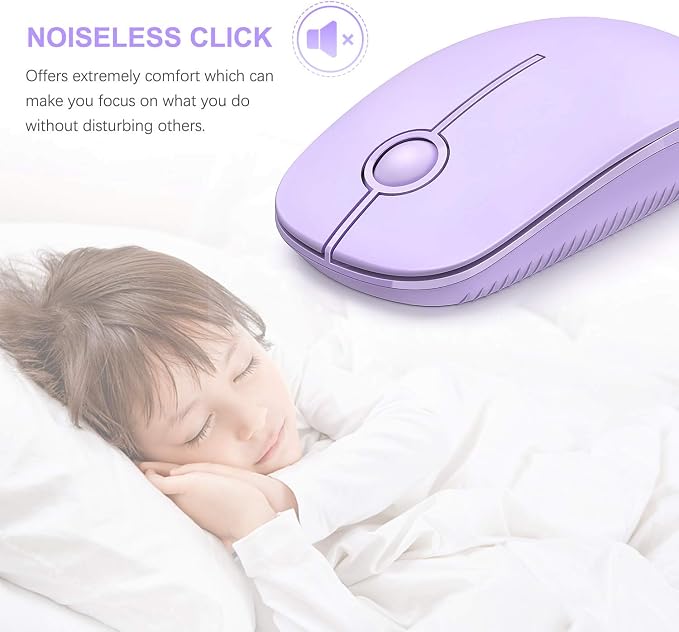 VssoPlor Wireless Mouse, 2.4G Slim Portable Computer Laptop Mouse with Nano Receiver Quiet Silent Optical Mice for Notebook, PC, Laptop, Computer-Light Purple