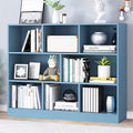 IOTXY Open Shelf Low Bookcase - Wooden 3-Tier Floor Standing Display Cabinet Organizer with Base, 8 Cubes Short Horizontal Bookshelf in Bright Blue