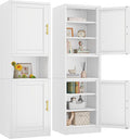 pozdeg 67" Tall Narrow Storage Cabinet, Metal Bathroom Cabinet with 2 Doors & 4 Adjustable Shelves, Freestanding Slim Pantry Organizer for Bathroom Kitchen Living Room (White)