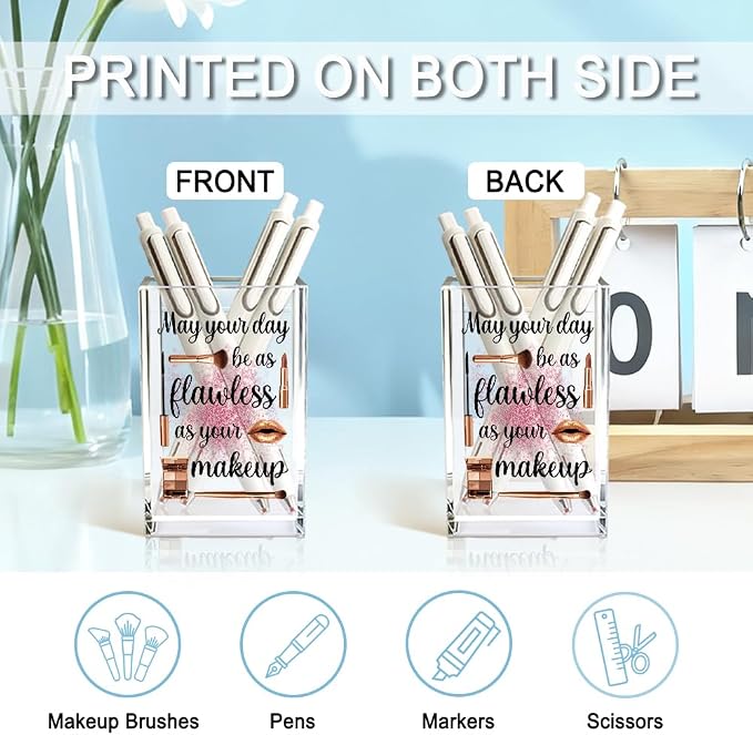 May Your Day Be As Flawless As Your Makeup Acrylic Cosmetic Holder, Funny Makeup Brush Holder Gifts for Cosmetologist Women Girls, Bathroom Vanity Storage for Make up Brushes