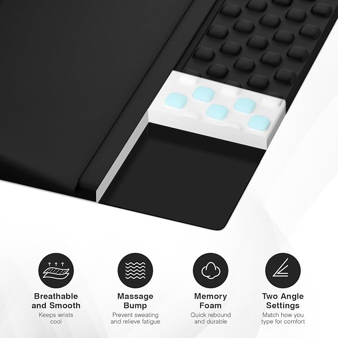 Ospelelf Ergonomic Mouse Pad and Keyboard Stand Wrist Rest Set, Memory Foam Comfort, Pain Relief for Typing, Office Desk Accessories, Black
