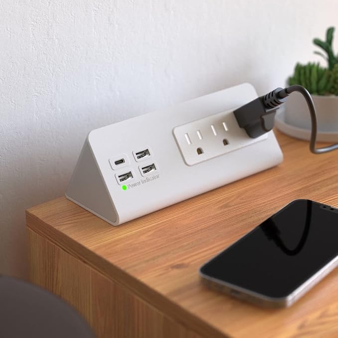 Nightstand Edge Mount Power Strip with USB-C Ports Tabletop Surge Protector Desk Clamp Power Sockets with 3 AC Outlets &4 Fast Charging USB Ports for Home Office Hotel and Dormitory