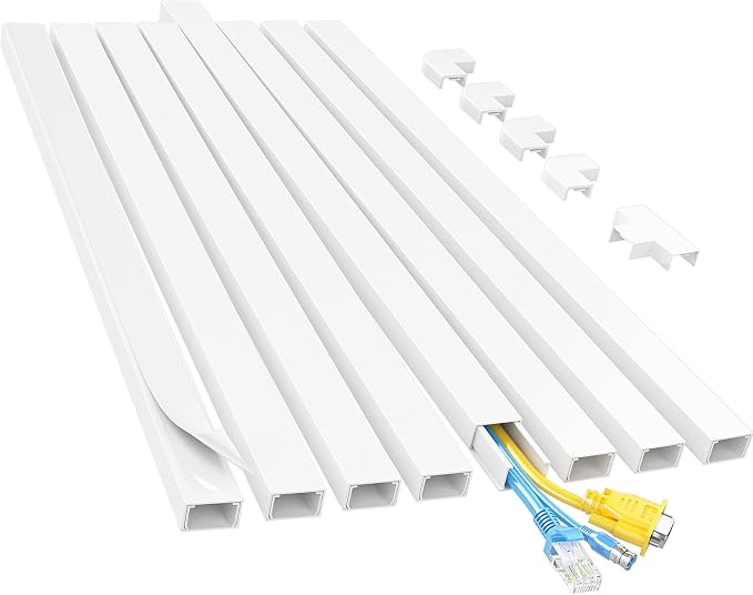 Yecaye Cord Hider, 113in Medium Cord Covers for Wires on Wall, Cord Organizer for 2-3 Wires, Easy Install Cable Management Kit, TV Cable Hider for Home Office, W0.95in H0.55in, White