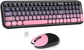 Wireless Keyboard and Mouse Combo, MOWUX Compact Typewriter Retro Round Computer Keyboard, Cute Optical Mouse Wireless, Plug and Play, for Laptop, PC, Computer- Plum Pink Gradient