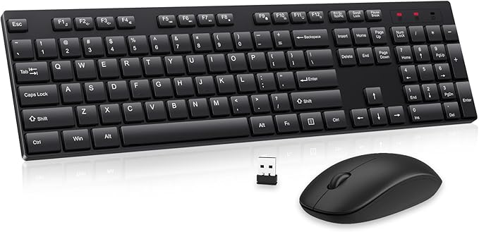 Wireless Keyboard and Mouse Combo, EDJO Silent Full Size Cordless USB Keyboard Mouse, 2.4GHz Lag-Free, Long Battery Life, for Computer, Laptop, PC, Chromebook, Windows (Black, 1 Pack)