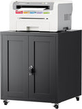 Large Printer Stand with Storage and Lock, 3D Heavy-Duty Printer Cabinet, Printer Table for Home Office with Doors and Adjustable Shelves, for Office Copier and Fax Machine, Black