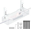 Under Desk Cable Management Tray, No Drill Mesh Desk Cable Tray, Wire Management Tray Cable Management Rack, Wire Organizer and Cable Management Box (White)