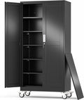 Metal Garage Storage Cabinets and storage system, 74”Tall Rolling utility cabinet with Wheels, Lock, 5 Adjustable Shelves, Heavy Duty Steel Tool Locker for Home Office, Utility Room, Gym,Black