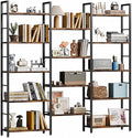 Shintenchi Triple 5 Tier Bookshelf, Industrial Large Bookcase with 14 Open Display Shelves, Large Etagere Bookshelf,Wide Book Shelf Book Case for Home & Office, Brown