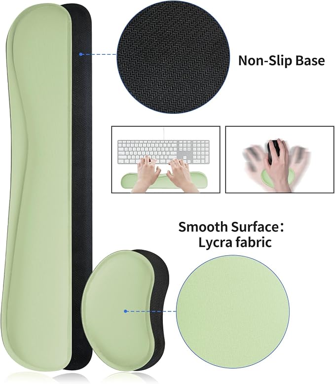 Bloss Leather Desk Mat and Keyboard Wrist Rest, Large Mouse Pad + Keyboard Pad+Mouse Wrist Support, Non-Slip Desk Mat Protector for Office, Home(35.4×15.7 Inches, Green)