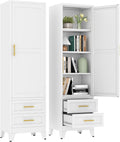 67" Tall Narrow Metal Storage Cabinet, Freestanding Pantry Organizer, White | Slim Bathroom Cabinets with 2 Drawers & 3 Adjustable Shelves, Multi-Use Cupboard for Kitchen Office Living＆ Dining Room