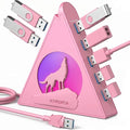 7 USB 3.0 Ports, Howling Wolf Pink USB Hub - 2FT Long Cable, Vertical USB Hub Expander Compatible with PC, Laptop, Flash Drive, HDD, Console, Printer, Keyborad, Mouse