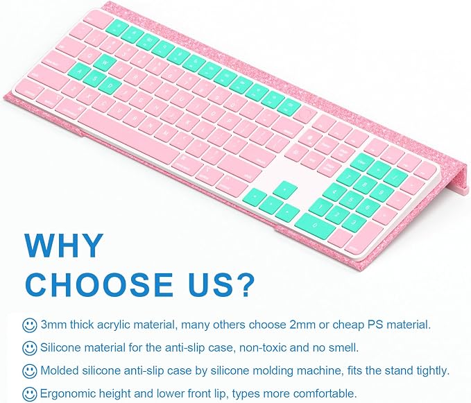 WINFFOR Comfortable Computer Keyboard Stand - Ergonomic Keyboard Riser Acrylic Tilted Keyboard Holder for Easy Typing&Working at Home Office - Fits All Keyboard Sizes - 17'' Wide (Glitter Pink)