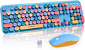 FOPETT Wireless Keyboard and Mouse Combo, 105 Keys Full-Sized 2.4 GHz Round Keycap Colorful Keyboards, USB Receiver Plug and Play, for Windows, Mac, PC, Laptop, Desktop (Blue Colorful)