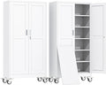erosoei 74" H Metal Garage Storage Cabinet, Rolling Tool Cabinet with 2 Doors and Wheels, Locker Steel Cabinet with 5 Adjustable Shelves, Organization Cabinet for Garage,Office,Home,Gym,School（White）