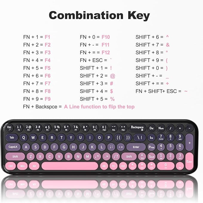 MOFII Wireless Keyboard and Mouse Combo, Compact Small Keyboard with Large Print, 2.4GHz Retro Typewriter Keyboard, Quiet Click Mouse for PC, Laptop, Desktop, Windows (Plum Pink Gradient)