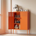 COFaR Orange Metal Storage Cabinet, 47”H Vibrant Coffee Bar & Buffet Sideboard with Adjustable Shelves, Fun Kitchen Organizer, Ventilated Steel Cabinet with Magnetic Doors for Dining Room, Office
