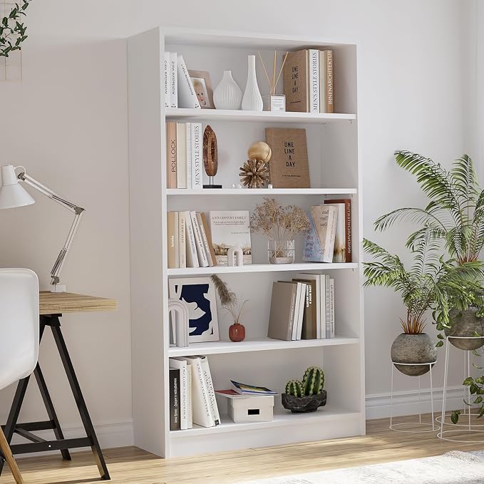 Farini 60 Inch Tall Bookcase,5 Shelf Bookshelves,Adjustable Bookshelf for Home Office,White