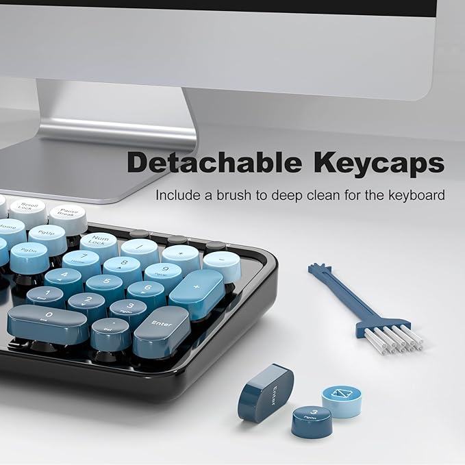Wireless Keyboard and Mouse Combo, 2.4GHz Gradient Colorful Full-Size Retro Typewriter Keyboard with Wireless Mouse for PC/Desktop/Laptop/Windows (Black Blue)