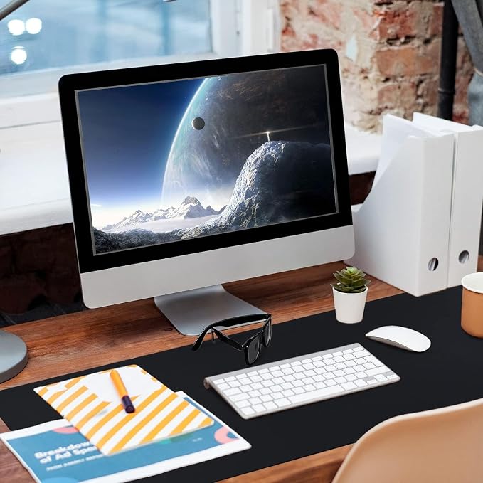 Bloss Black Leather Desk Pad, Large Mouse Pad 35.4×17 Inches, Waterproof Office Desk Mat, Non-Slip Desk Pad Protector, Leather Desk Blotter for Home Office Essentials