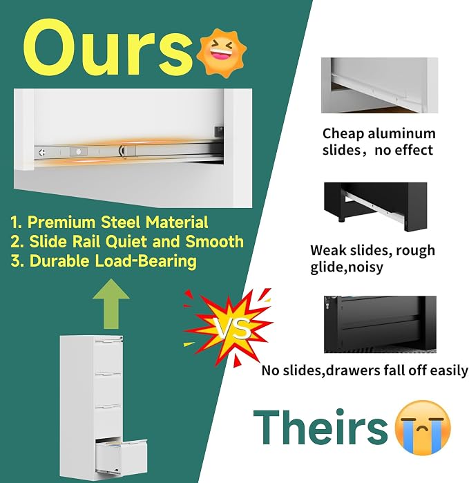 4 Drawer File Cabinet, Vertical Filing Cabinets for Home Office, 17.8" d Metal File Cabinets with Lock, White Deep File Cabinets for Legal/Letter Size File, Easy Assembly