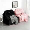 Folding Sofa Bed, Flannel Futon Couch Bed with Pillow and Blanket, Convertible Sleeper Chair for Living Room Bedroom (Pink+Black)