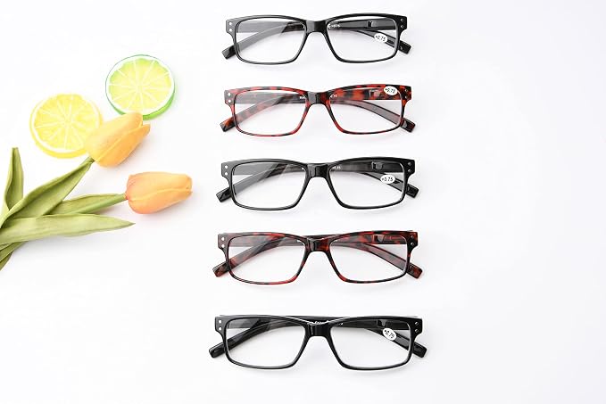Eyekepper Vintage Reading Glasses for Men - 3 Pairs Black and 2 Pairs Tortoise - Spring Hinges Classic Readers +4.00