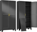 erosoei 75" H Large Metal Garage Storage Cabinet, Black Metal Pantry Cabinet with 2 Doors, Locker Steel Cabinet with 5 Adjustable Shelves, Freestanding Cupboard for Garage,Office,Home,Gym,School