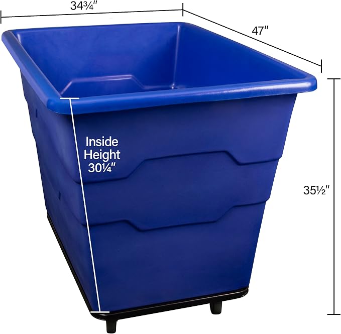 ReadySpace Commercial 16 Bushel Utility Cart with Steel Base, Poly Box Basket Truck, Laundry Cart, and Rolling Trash Bin, 47-Inch x 34.75-Inch x 35.5-Inch, 1000 Pound Weight Capacity, Gray