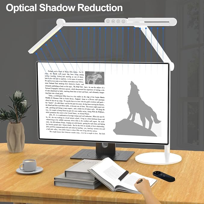 Micomlan Architect Desk Lamp for Home Office, 24W Adjustable Led Desk Light with Remote, 1500LM Bright Dimmable Computer Table Light Rotatable Office Lamp with Base for Cafting Monitor