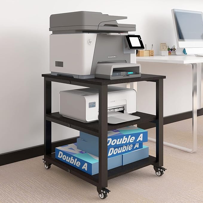 Natwind 3-Tier Laser Printer Cart,19.7''x19.7''x22.6'' Large Machine Stand,Heavy Duty Rolling Table with Storage,Floor-Standing Rack on Wheels,Paper File Organizer Shelf for Home Office (Black)