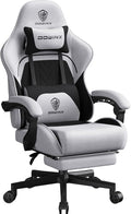 Dowinx Gaming Chair Fabric Big and Tall with Pocket Spring Cushion, Massage Game Chair Cloth with Headrest, Ergonomic Computer Chair with Footrest 350LBS, Black Grey