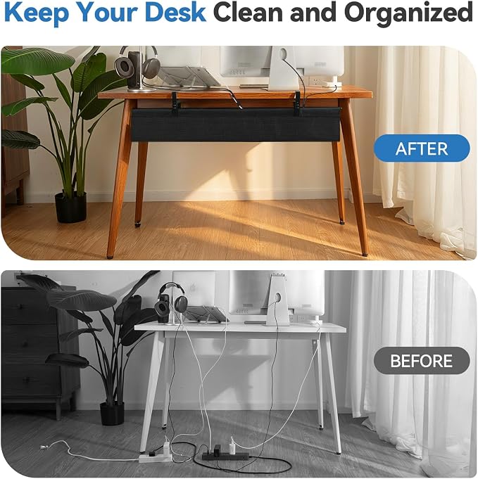 SHUWEI 48" Under Desk Cable Management Tray, Premium Fabric Cable Management for Desk, Clamp/Screw Mount Cable Tray for Office and Home, Black