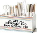 Classroom Pen Pencil Holder for Desk, Inspirational We Are All Different and That's Beautiful Wooden Box Sign Decorations for Kids Room Bedroom Playroom Classroom Desk Tabletop