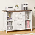 Halitaa 3 Drawer File Cabinet, Farmhouse Lateral Filing Cabinet Fits File Letter or A4 Size, Wooden Printer Stand with Open Storage Adjustable Shelf for Home Office, White
