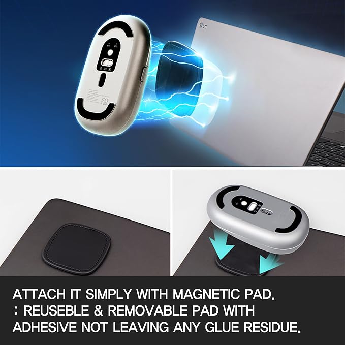 Magnito – Magnetic Wireless Bluetooth Mouse for MacBook, iPad, Laptop, Windows, Chrome OS, Linux – Compact & Portable, Slim, Lightweight, Quiet Clicks – The Best Travel Mouse (Silver)