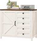 Vabches 5 Drawer Storage Cabinet, Office Storage Cabinet with Door and Adjustable Shelf, Large Farmhouse Printer Stand for Home Office, Rustic White
