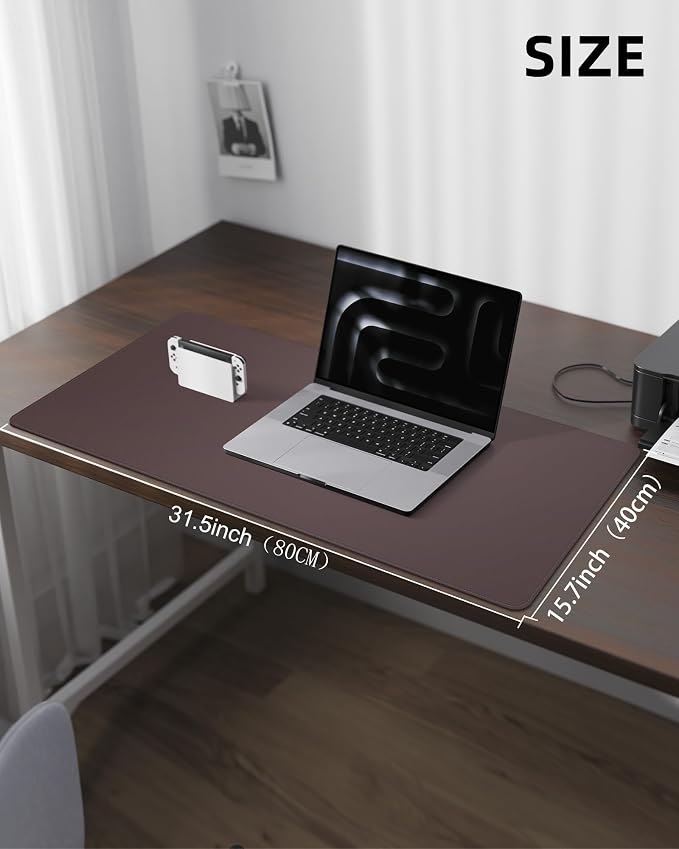 PU Leather Mouse Pad & Desk Mat - 31.5"x15.7" Large Non-Slip Office Desk Pad, Waterproof Laptop & Writing Surface, Premium Workstation Cover for Home & Office (Coffee Brown)