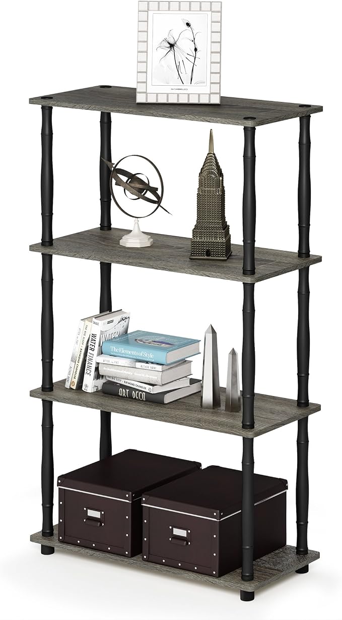 Furinno Turn-N-Tube 4-Tier Multipurpose Shelf Display Rack, Classic Tubes, French Oak Grey/Black