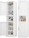 pozdeg 67" Tall Narrow Storage Cabinet Metal Bathroom Cabinet with 2 Doors & 4 Adjustable Shelves, Standing Pantry Cabinets Cupboard for Kitchen, Dining Room, Living Room and Bathroom (White)