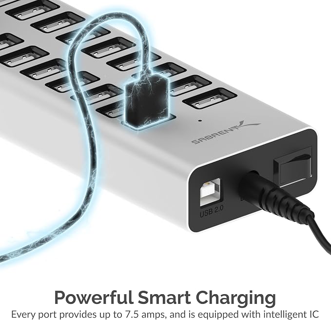 SABRENT 90W 20 Port USB 2.0 Fast Charger, 12V Power Supply Included (AX-P20C)