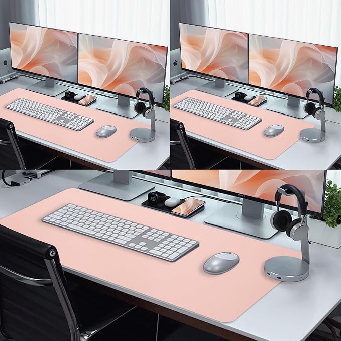 Bloss Leather Desk Pad and Keyboard Wrist Rest, Large Mouse Pad + Keyboard Pad+Mouse Wrist Support, Non-Slip Desk Mat Protector for Office, Home(31.5×15.7 Inches,Pink)
