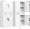 BESFUR Metal Storage Cabinet with 2 Drawers 4 Doors and 2 Adjustable Shelves Garage Storage Cabinet with Lock 71" Office Storage Cabinets Locking Cabinets for Garage Office Shop Home (White)