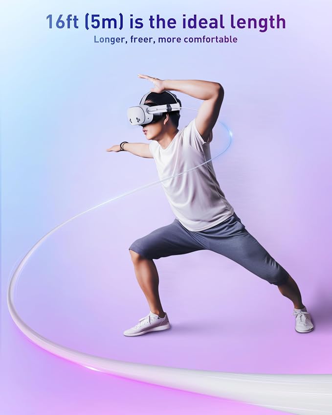Maxonar VR Charging Link Cable 16FT (Next-Gen Chip) Compatible with Meta Quest 3S/Quest 3/Oculus Quest 2/Pico 4 Accessories and PC/SteamVR/Phones, Awesome Gift-5Gbps USB 3.0 to USB C Cable-White