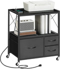 MAHANCRIS File Cabinet with Charging Station, 3 Drawer Lateral Filing Cabinet for Home Office, Mobile Printer Stand with Open Shelf, Fits A4/Letter Size File, Nonwovens Drawer, Black FCHB98E01