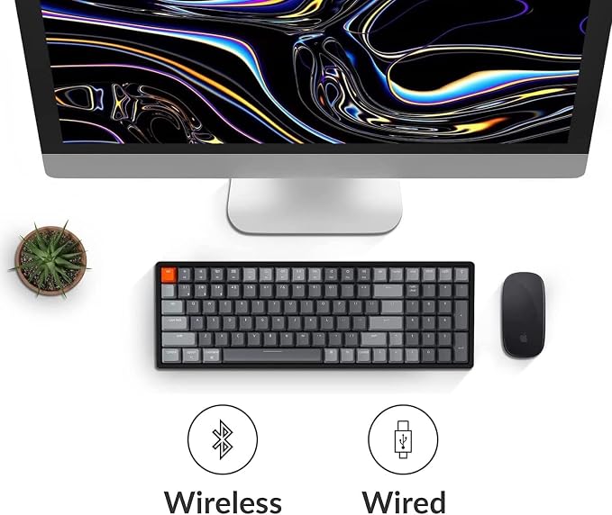 Keychron K4 Bluetooth Wireless Mechanical Keyboard RGB LED Backlit, Hot-swappable Compact 100 Keys USB Wired Computer Gaming Keyboard Aluminum Frame for Mac Windows, Gateron Brown Switch